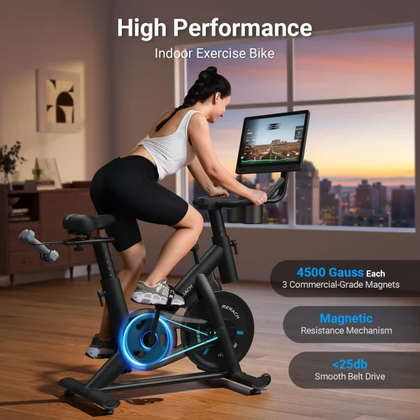 MERACH Exercise Bike Brake Pad Stationary with Exclusive App Low Noise Indoor Bike Tablet Mount&Fitness Courses for Weight Loss - Image 2