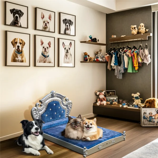 Bingopaw Luxury Pet Bed with Headboard, Dutch Velvet Dog Cat Bed for Medium and Large Dog, European Style Noble Pet Bed - Image 2
