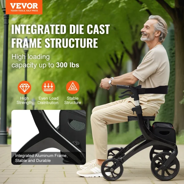 VEVOR Folding Rollator Walker for Seniors and Adults Lightweight Aluminum Rolling Walker with Seat and Adjustable Handle 4-Wheel - Image 2