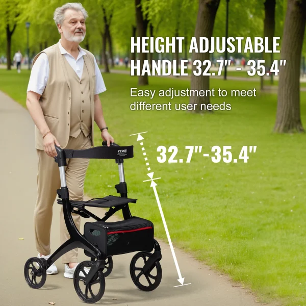 VEVOR Folding Rollator Walker for Seniors and Adults Lightweight Aluminum Rolling Walker with Seat and Adjustable Handle 4-Wheel - Image 3