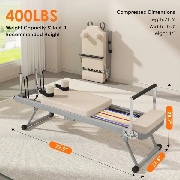 Pilates Reformer Machine, Foldable Pilates Machine Home Equipment with 330lbs Weight Capacity for Beginners and Advancers - Image 3