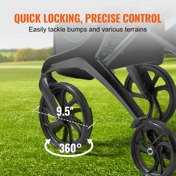 VEVOR Folding Rollator Walker for Seniors and Adults Lightweight Aluminum Rolling Walker with Seat and Adjustable Handle 4-Wheel - Image 4