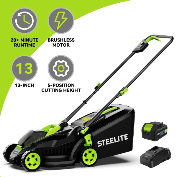 Deli 13" Electric Lawn Mower, 2-in-1 Lightweight Cordless Lawn Mower Brushless with 21V 4.0Ah Battery and Charger - Image 7