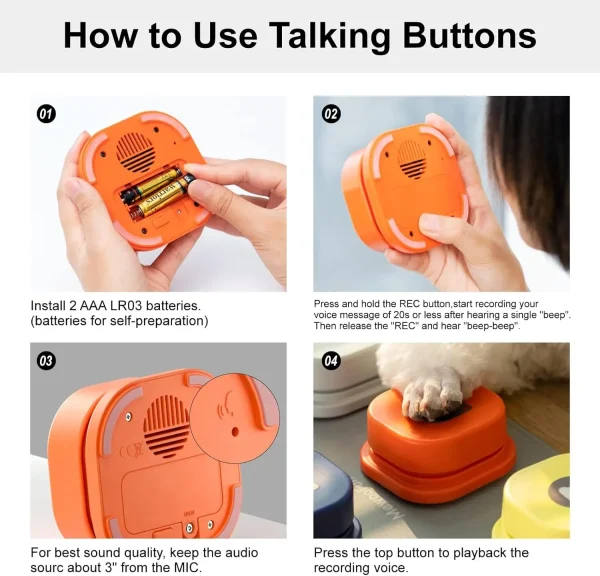 Mewoofun Dog Buttons with Rubber Mat Recordable Dog Talking Buttons Set Communication Starter Pack Dog Training Speaking Buttons - Image 6