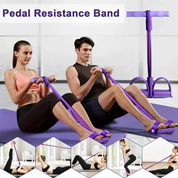 Four-Tube Pedal Tensioner Multi-Functional Household Fitness Equipment Yoga Abdominal Strengthening Elastic Band Tension Rope - Image 2