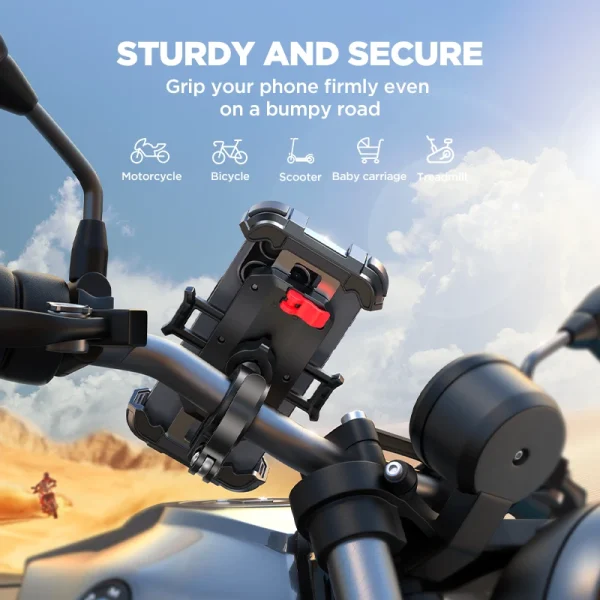 JOYROOM Bicycle Phone Holder New Upgrade [Metal Tie Rod][1s Auto Lock] Motorcycle Phone Holder Mount Handlebar Clamp For 4.7-7'' - Image 4