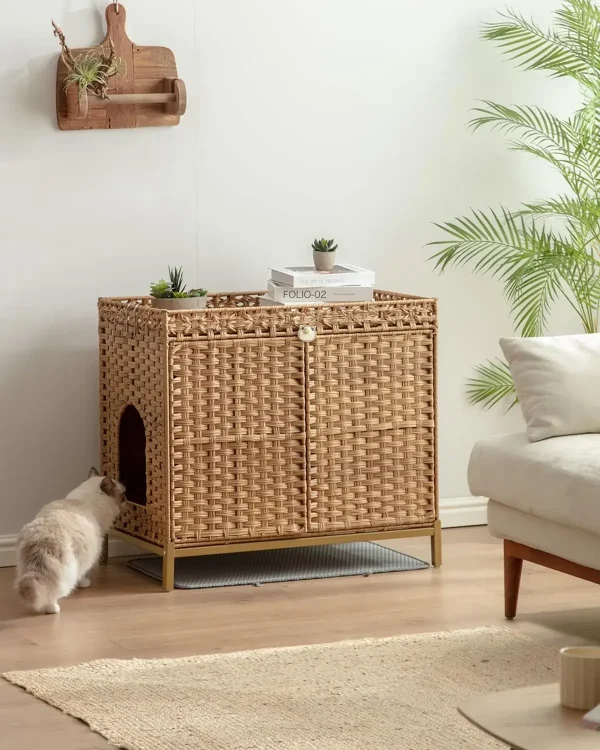 Cat Litter Box Enclosure with Scratch Pad, Hidden Litter Box Furniture, Wooden Pet House Sideboard, Storage Cabinet, Fit Most - Image 2