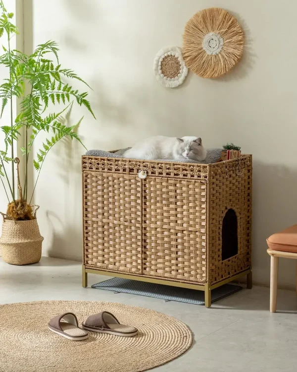 Cat Litter Box Enclosure with Scratch Pad, Hidden Litter Box Furniture, Wooden Pet House Sideboard, Storage Cabinet, Fit Most - Image 6