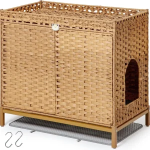Cat Litter Box Enclosure with Scratch Pad, Hidden Litter Box Furniture, Wooden Pet House Sideboard, Storage Cabinet, Fit Most