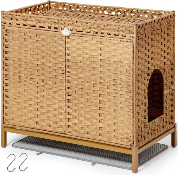 Cat Litter Box Enclosure with Scratch Pad, Hidden Litter Box Furniture, Wooden Pet House Sideboard, Storage Cabinet, Fit Most