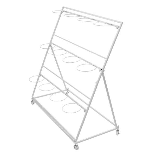 3 Layers Flower Display Stand Movable Modern Metal Plant Shelf with 12Pcs Flower Buckets & Wheels for Home Garden Patio Balcony - Image 9