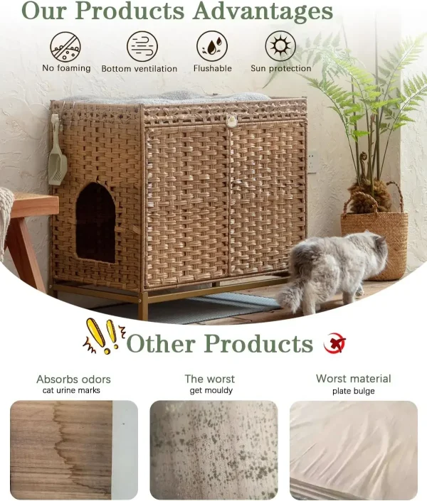 Cat Litter Box Enclosure with Scratch Pad, Hidden Litter Box Furniture, Wooden Pet House Sideboard, Storage Cabinet, Fit Most - Image 3