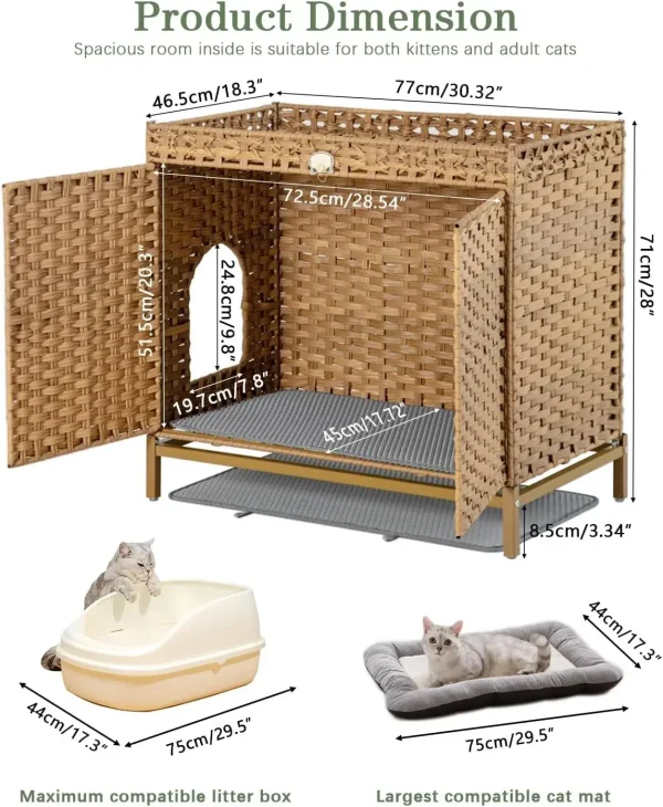 Cat Litter Box Enclosure with Scratch Pad, Hidden Litter Box Furniture, Wooden Pet House Sideboard, Storage Cabinet, Fit Most - Image 4