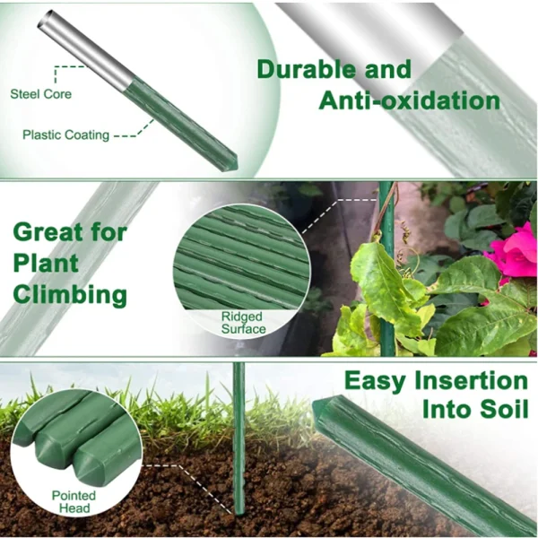 48”（120cm） Length Plant Stakes Gardening Pillar Plastic Coated Steel Pipe For Supporting Climbing Plants Flowers and Vegetables - Image 2