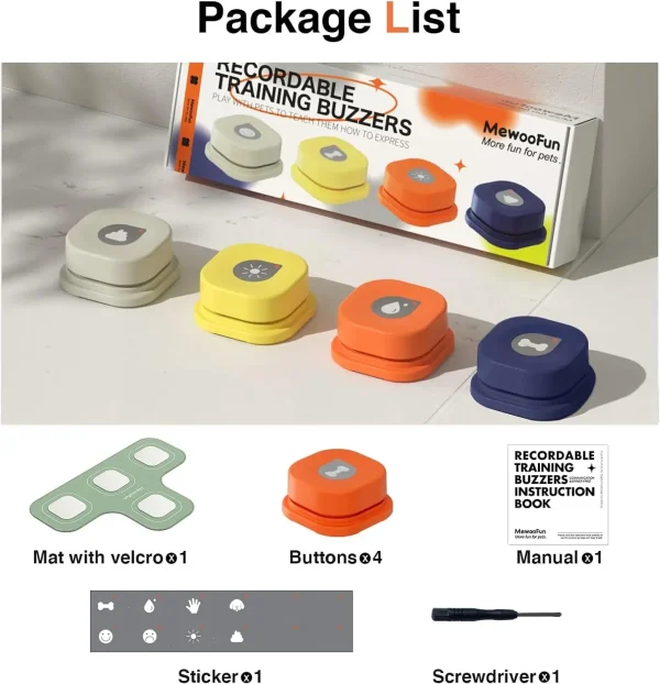 Mewoofun Dog Buttons with Rubber Mat Recordable Dog Talking Buttons Set Communication Starter Pack Dog Training Speaking Buttons - Image 3