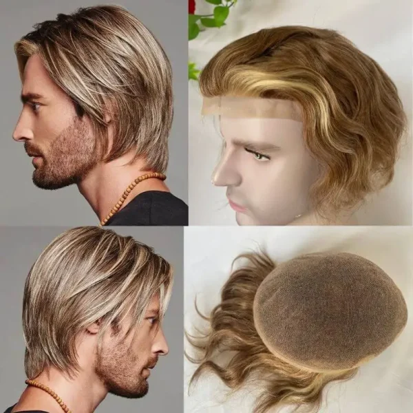 Pwigs Toupee for Men Full French Lace 10X8 Inch Cap Base 4mixed 27 highlight 613 Front Colored 100% European Human Hair System - Image 7