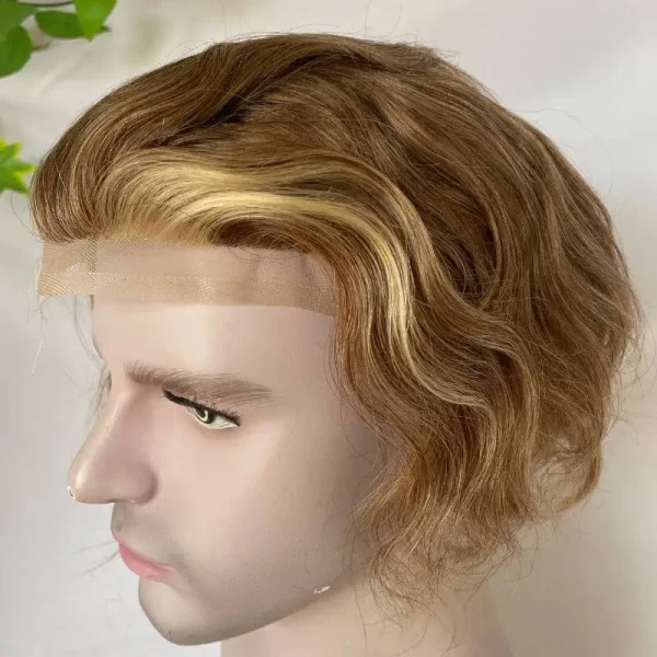 Pwigs Toupee for Men Full French Lace 10X8 Inch Cap Base 4mixed 27 highlight 613 Front Colored 100% European Human Hair System - Image 2