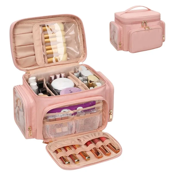 Large Portable Makeup Bag Organizer with Brush Compartment Travel Cosmetic Storage Waterproof Pockets Women and Girls - Image 2