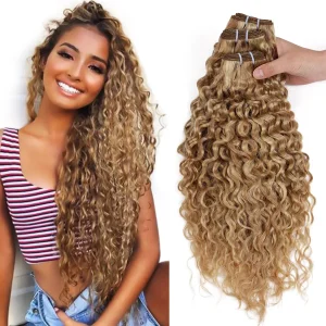 Real Beauty Ombre  Water Wave P27/613 Two Tone Remy Curly  Human Hair Extensions Weave Bundles Auburn Peruvian Hair12"-24"