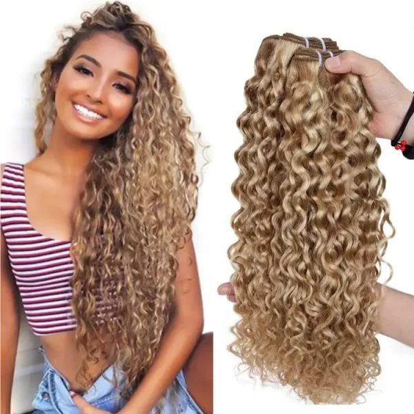 Real Beauty Ombre  Water Wave P27/613 Two Tone Remy Curly  Human Hair Extensions Weave Bundles Auburn Peruvian Hair12"-24" - Image 7
