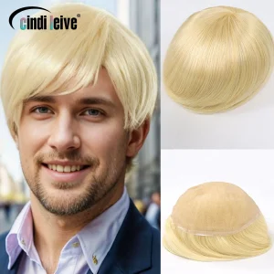 #613 Full Lace Men Toupee Blonde Human Hair Toupee Male Wig For Men Remy Human Hair Systems Unit Men's Capillary Prosthesis