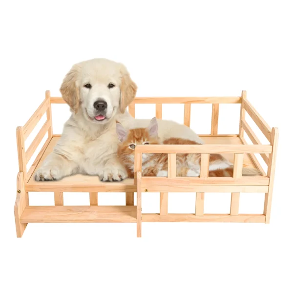 Solid Wood Pet Bed, Wooden Dog Bed Frame, Dog Kennel Furniture, Dog Bed Stand Elevated Fence Rounded Corners for Cats or Dogs - Image 6