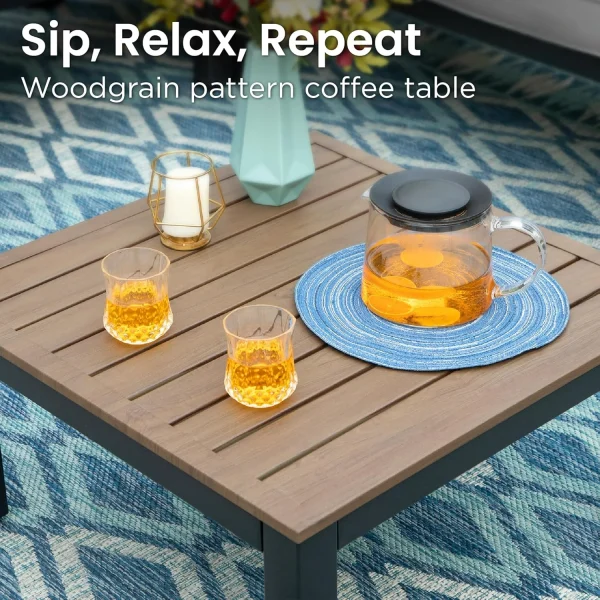 Metal Patio Furniture Set 6 Piece Modular Modern Outdoor Sectional Sofa Garden Bench Set with Wrought Iron Coffee Table - Image 6