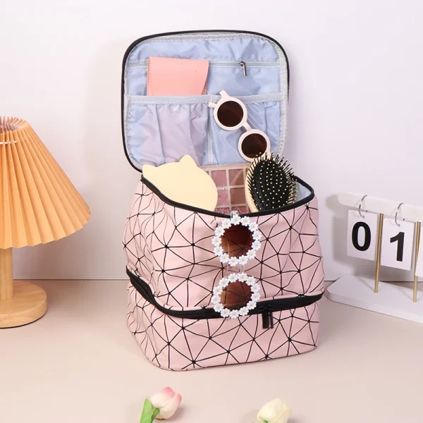 PU Leather Nail Polish Carrying Case Cosmetic Portable Large Handbag Storage Bag Sections Nail Kit Organizer Holds 30+ Bottles - Image 2