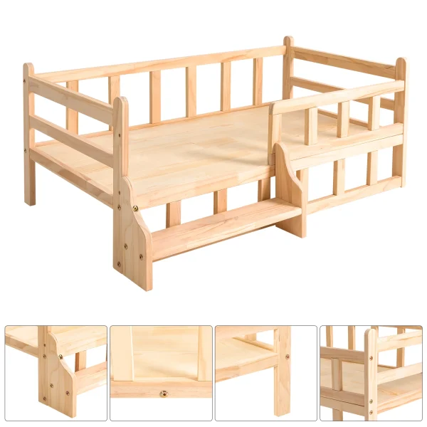 Solid Wood Pet Bed, Wooden Dog Bed Frame, Dog Kennel Furniture, Dog Bed Stand Elevated Fence Rounded Corners for Cats or Dogs - Image 5