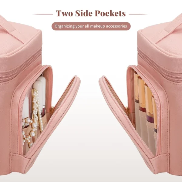 Large Portable Makeup Bag Organizer with Brush Compartment Travel Cosmetic Storage Waterproof Pockets Women and Girls - Image 4
