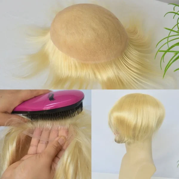 Pwigs Toupee for Men Full French Lace 10X8 Inch Cap Base 4mixed 27 highlight 613 Front Colored 100% European Human Hair System - Image 13