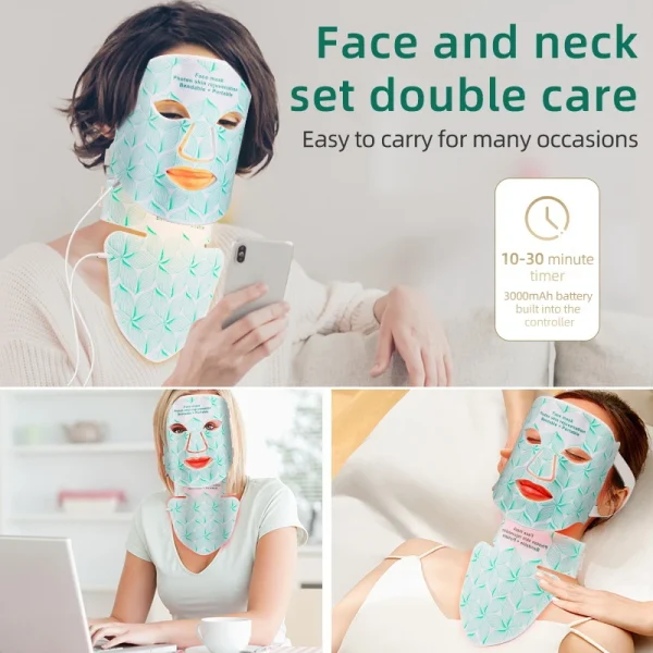 8 Colors Facial LED Mask with Neck Red Light Near Infrared Therapy Beauty Mask Anti Aging Skin Rejuvenation Lifting Whitening - Image 4